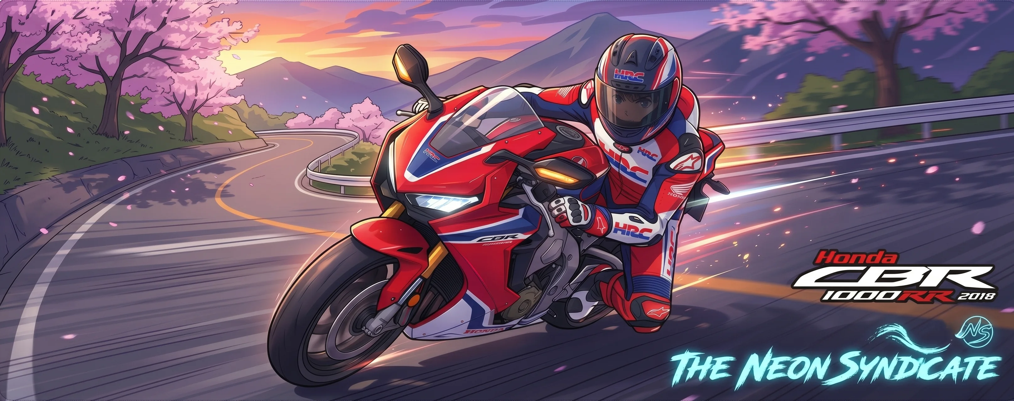 Alfombrilla Honda CBR1000RR Racing Alfombrilla gaming XXL Honda CBR1000RR 2018 con arte panorámico de moto en curva y cerezos japoneses