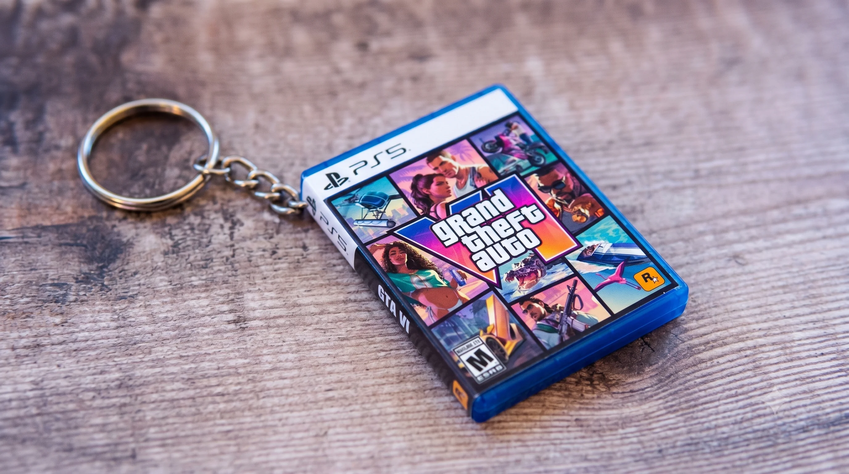 Llavero GTA 6 Mini Case Llavero mini caja juego GTA 6 PlayStation con diseño multicolor original