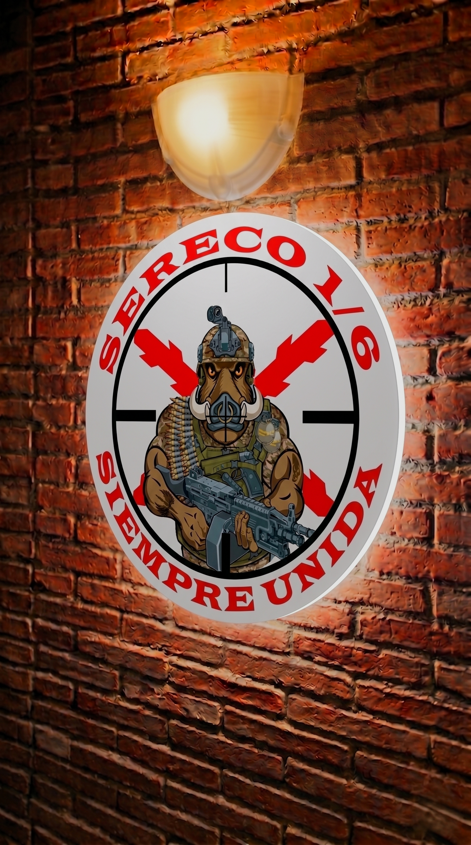 Cuadro de neón LED circular del SERECO 1/6 Regimiento Saboya nº 6, con jabalí táctico, Cruz de Borgoña y lema Siempre Unida, arte militar exclusivo para veteranos del Saboya.